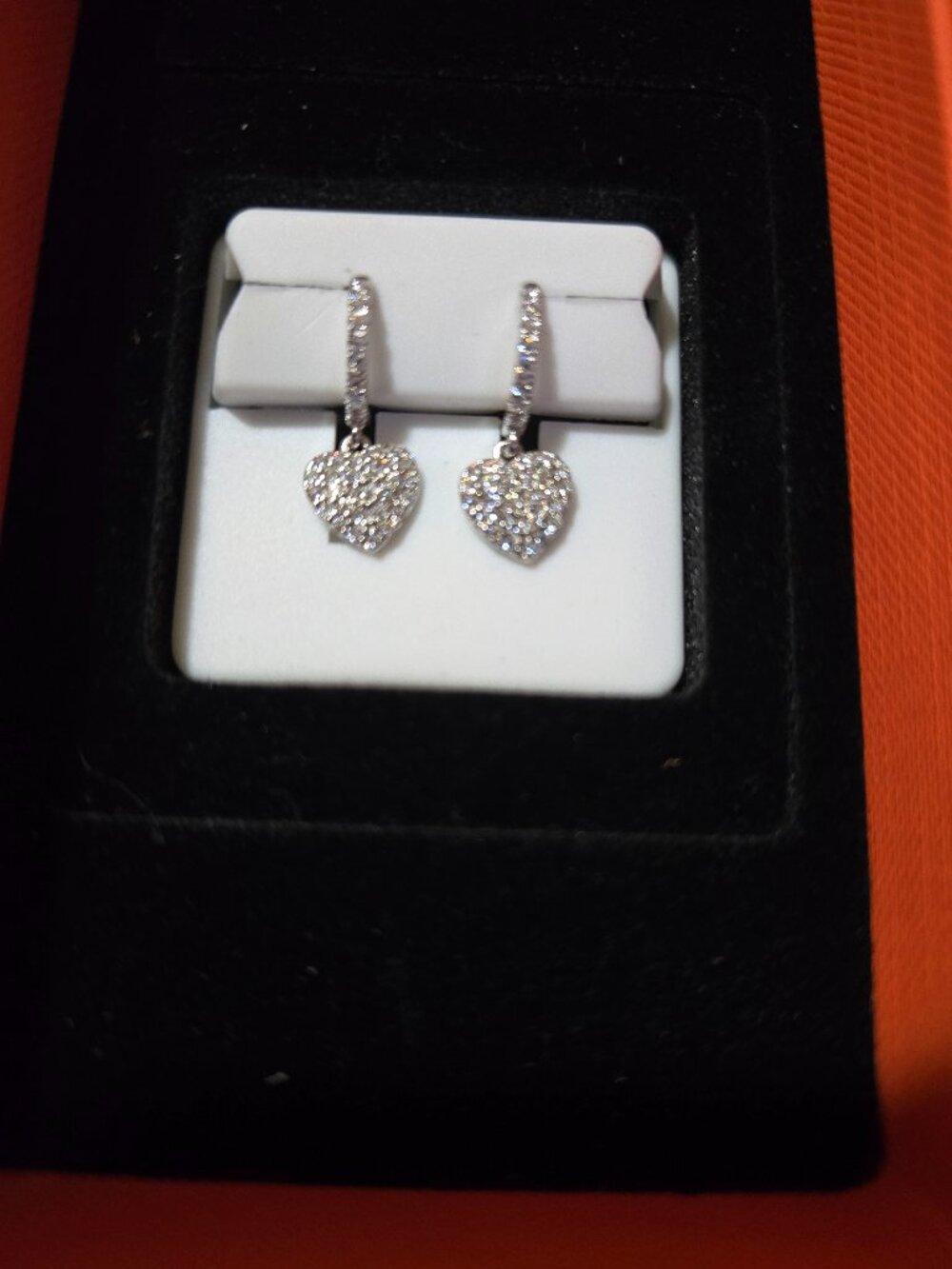 NWT Silver and 1.0 CW Moissanite Drop Earrings with Dangling Hearts